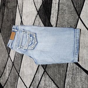 FLYPAPER BLUE EMBROIDERED DENIM JEAN SHORTS 34
